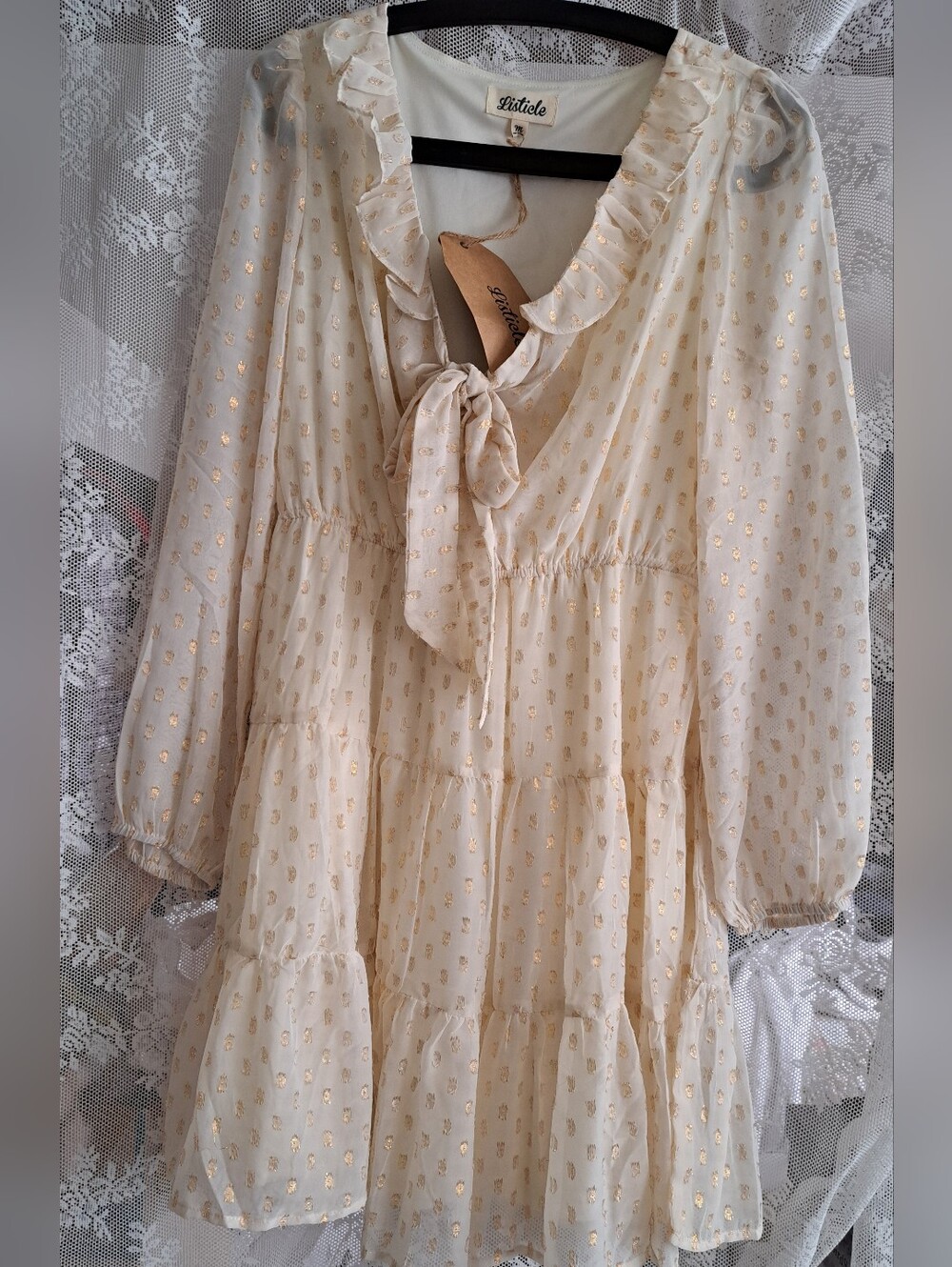 Summery Dress Ivory With Gold Dot Design